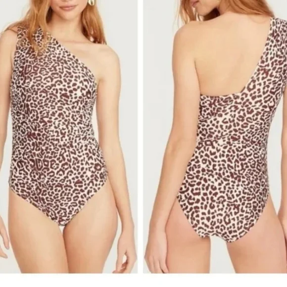 NEW J CREW ONE SHOULDER ruched Swin Suit In Leaopard Print  Size 10 - Picture 4 of 16